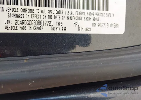 2013 Dodge Grand Caravan Sxt z USA, uszkodzony, nr VIN 2C4RDGCG9DR817721